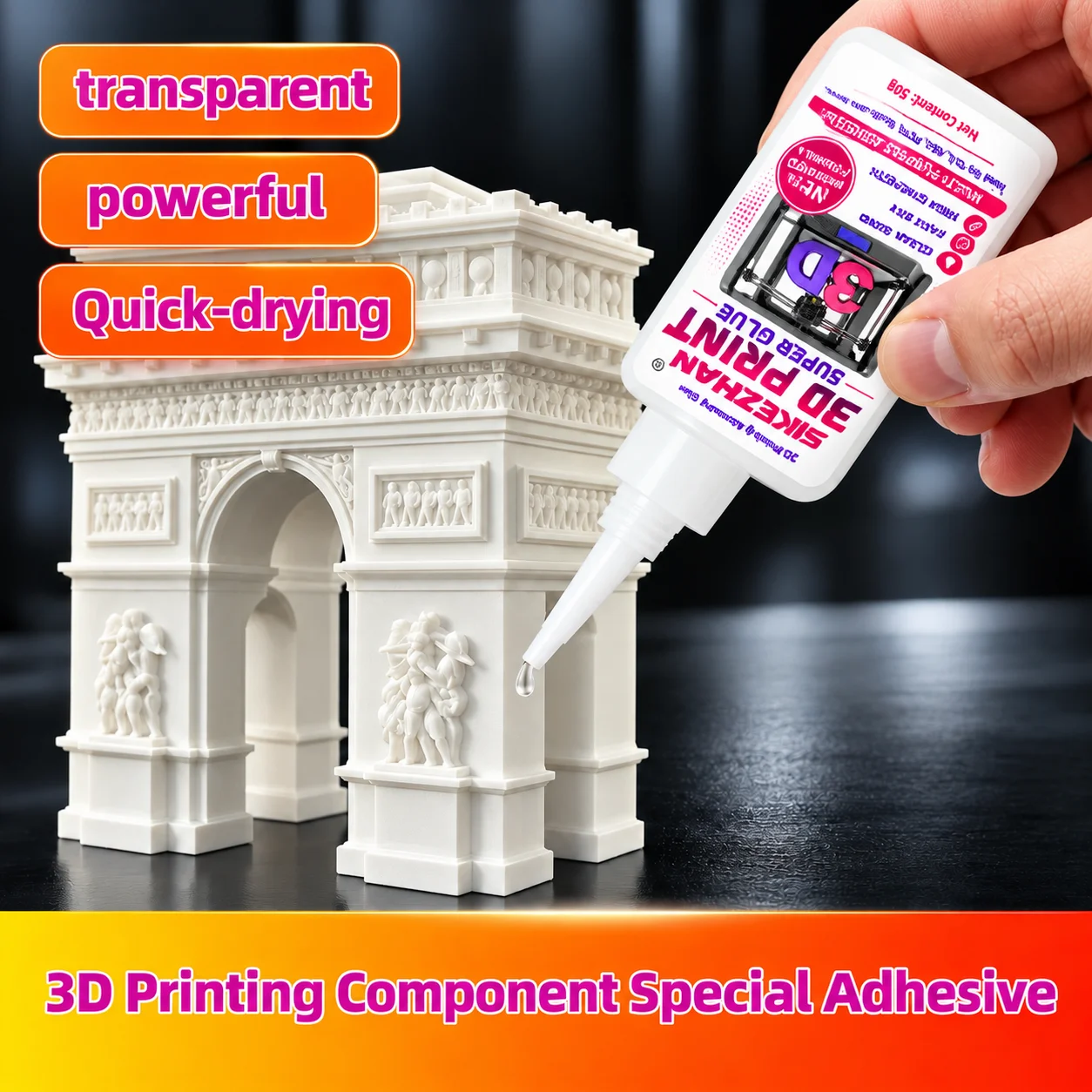 3D Printing Model Glue, Strong Fast Curing Clear Adhesive, High Toughness Glue For PLA ABS TPU PETG, Plastic Parts Assembly Glue