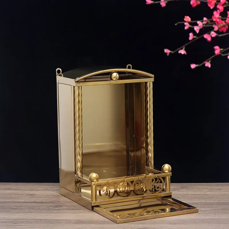 Gold Pillar Stainless Steel Spirit Tablet Rack Buddha Niche Altar Hanging Wall Heaven Official Earth Kitchen God Tablet For