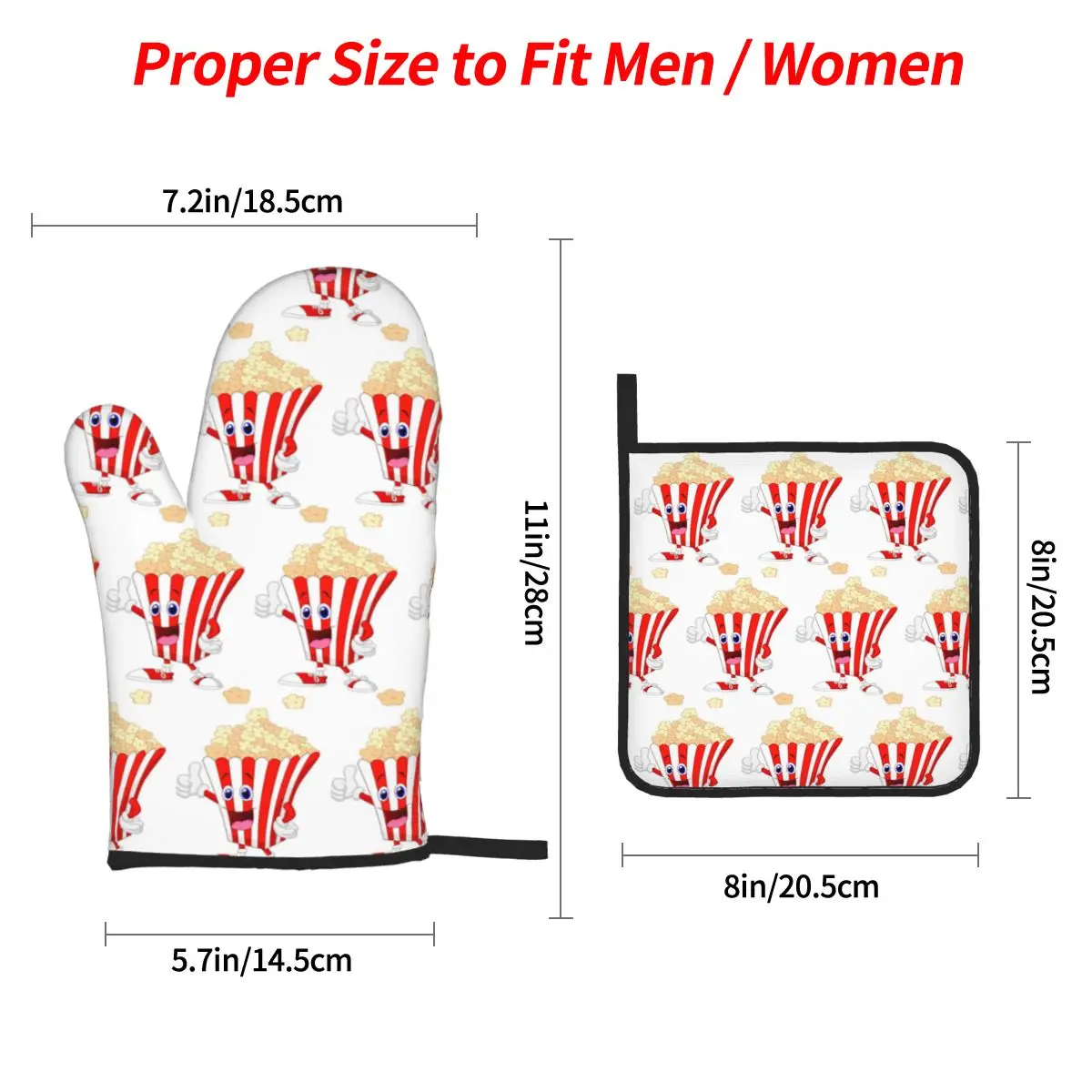Popcorn Cartoon Art Oven Mitts and Pot Holder Sets of 4 for Baking Kitchen Cooking Grilling Resistant Non-Slip Gloves