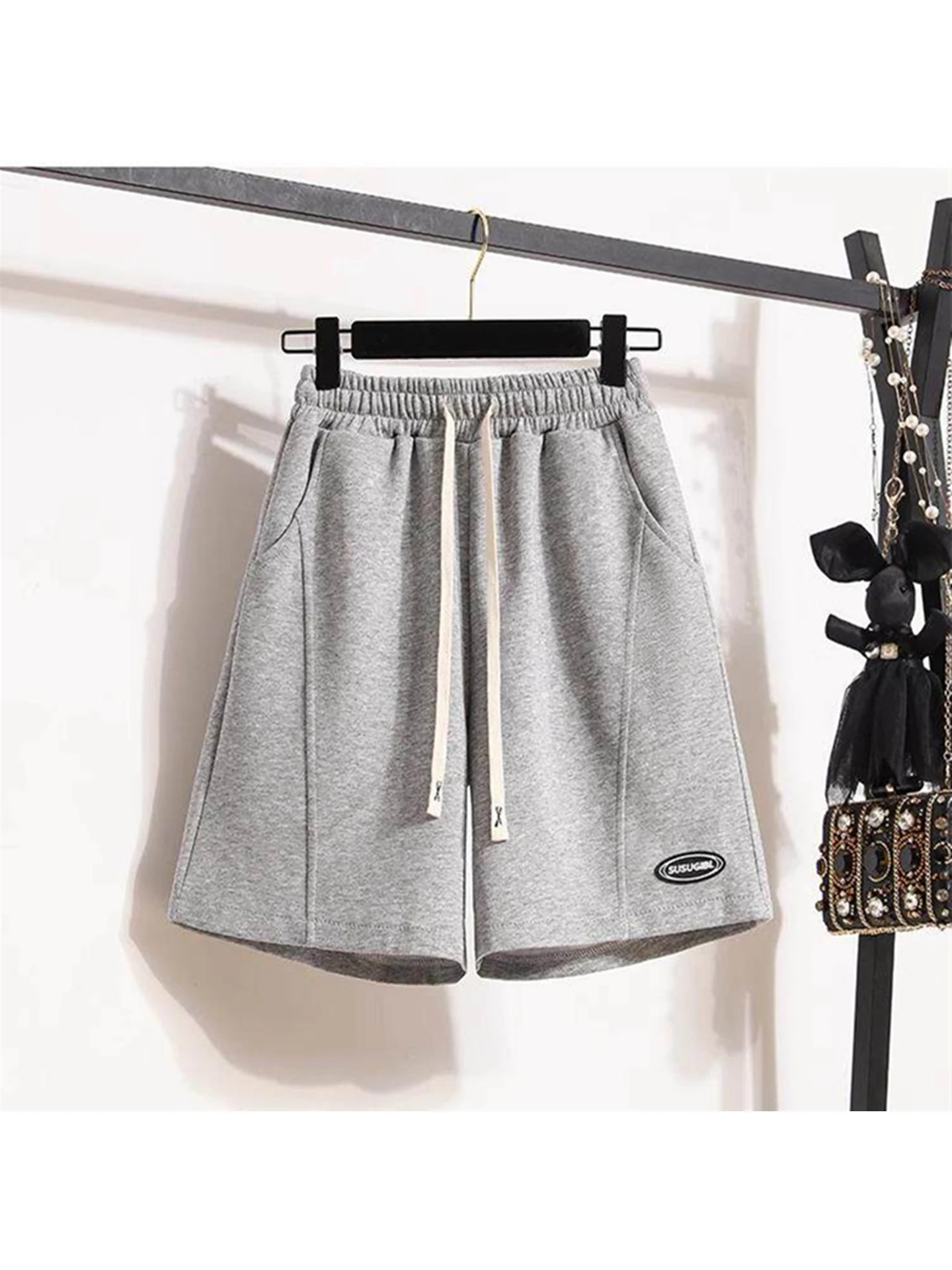 

Summer 2026 Women's Loose Casual Sports Shorts Wide Leg Five-Quarter Length High Waist Elastic Polyester Fiber Breathable Ski...
