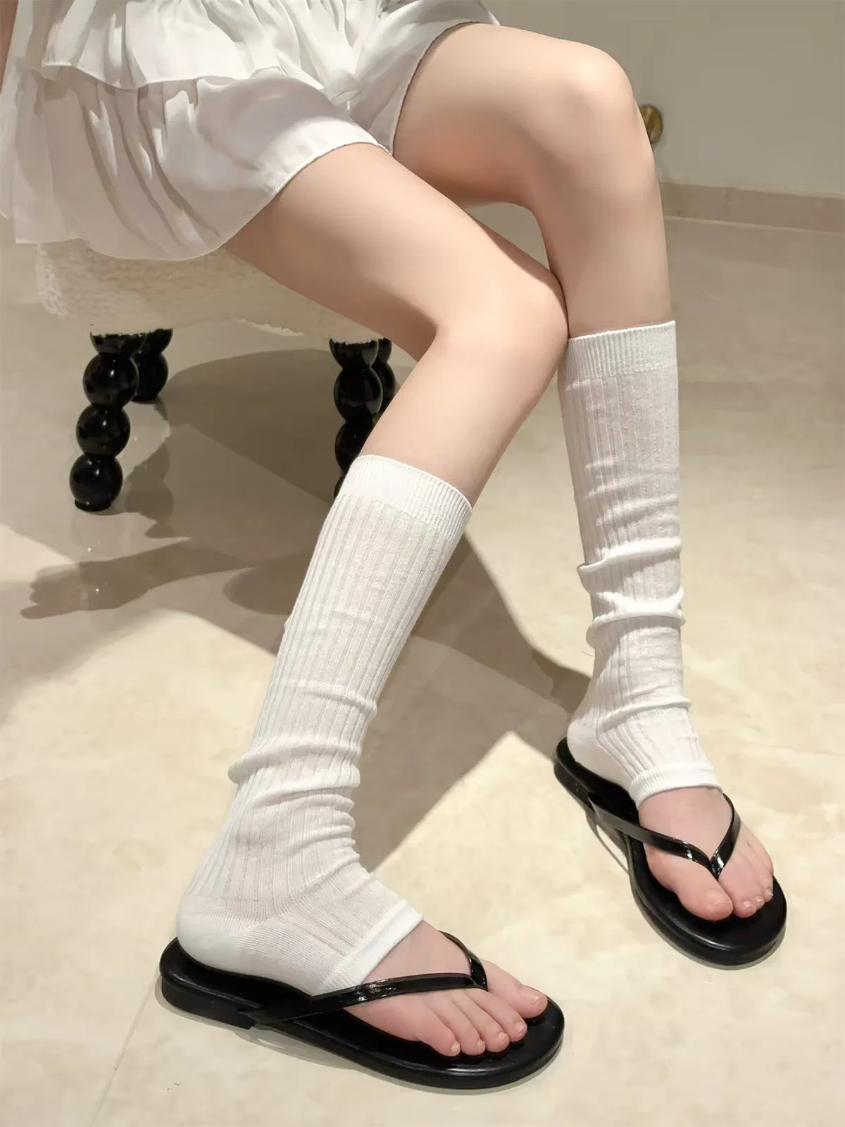 Leggings de Ballet Modeladoras, Meias de Cano Médio, Chinelos Finos de Verão Femininos, Cor Pura Versátil, Laço Melissa, Estilo Coreano