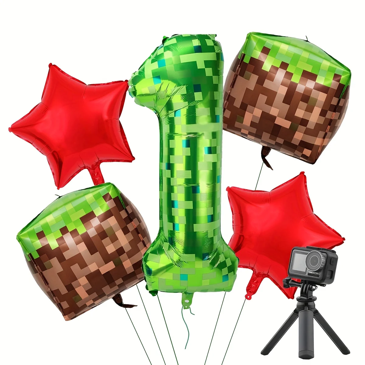 40 นิ้วสีเขียวจํานวนบอลลูนชุดขนาดใหญ่ Mylar Mining Theme สําหรับ Pixel Cubes วิดีโอเกมสีแดง FIVE-pointed Star Birthday PARTY Decors