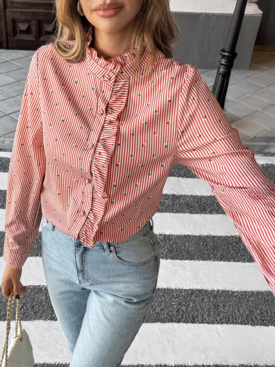 

Casual Striped Long Sve irt for Women Comfortable Breathable Regular Fit Summer Faion Basic Sle Chinese Brand