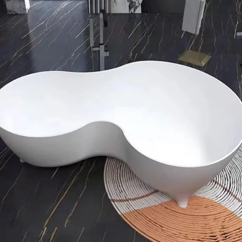 

Bathroom Indoor Bathtub White Artificial Stone Spa Bathtub Hotel Gourd Shaped Built-in Two-Person Bathtub