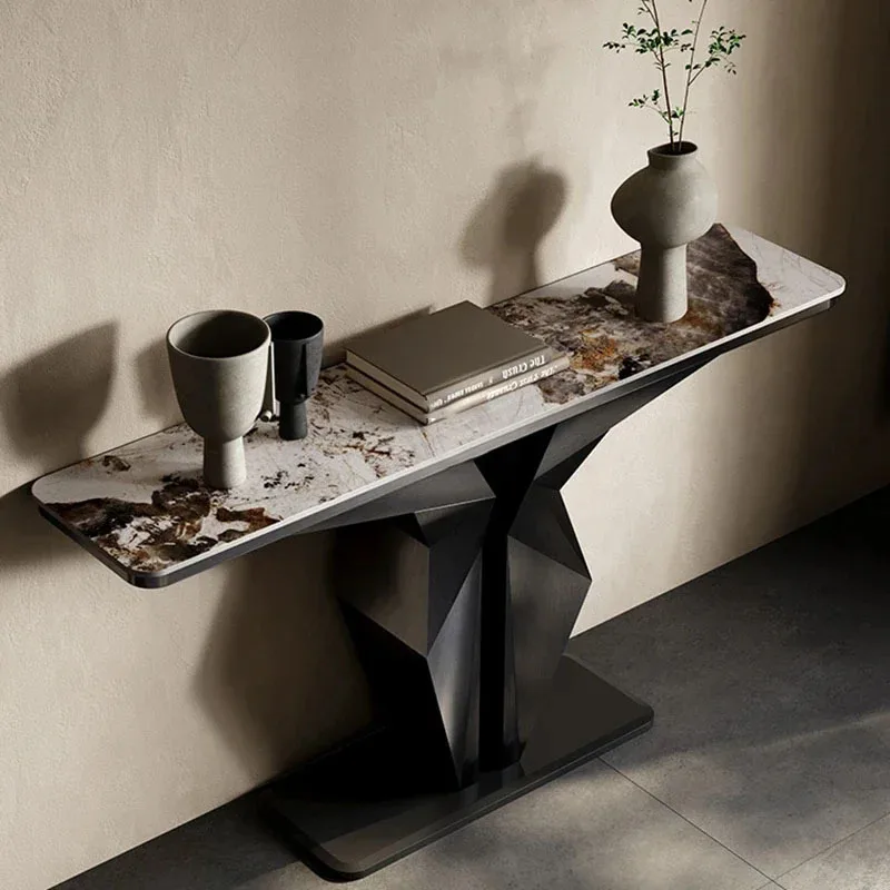 Nordic Light Luxury Slate Console Tables Italian Living Room Furniture Home Corridor Wall Iron Porch Table Entrance Console Z