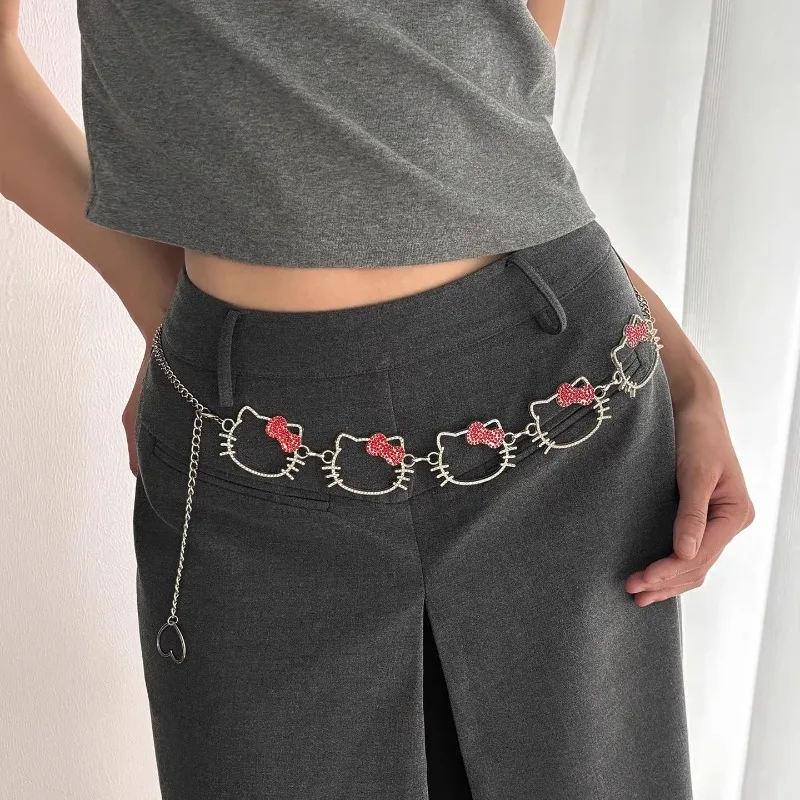 سلسلة خصر معدنية من سانريو هالو كيتي للنساء Y2k Girl Style فستان رائع ورائع إكسسوار تنورة تصميم حزام متعدد الاستخدامات