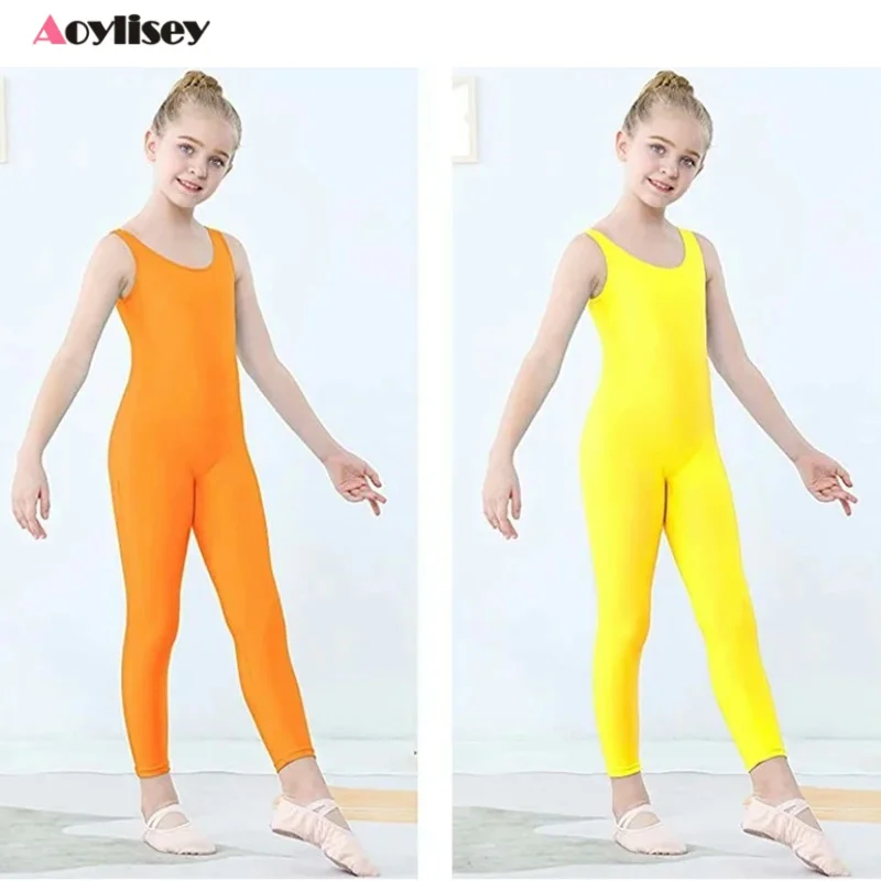 Kinder ärmellose Tank Unita rds Ballett trägt Spandex Ganzkörper Mädchen Overall U-Ausschnitt Tanz kostüme Gymnastik Bodysuit