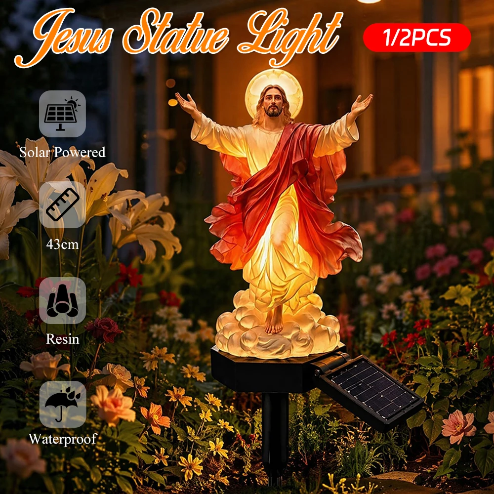 Solar-Powered Lighted Jesus Figurine with Glowing Night Lamp & Versatile Blessed Father Figure Secure Design for Christian Pray