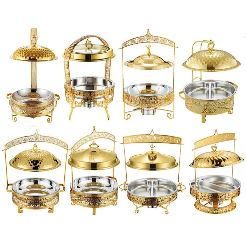 Wedding Party Stainless Steel Chef Dish Set Food Warmers Golden Silver Buffet Chafing Dish for Catering Serving Dish