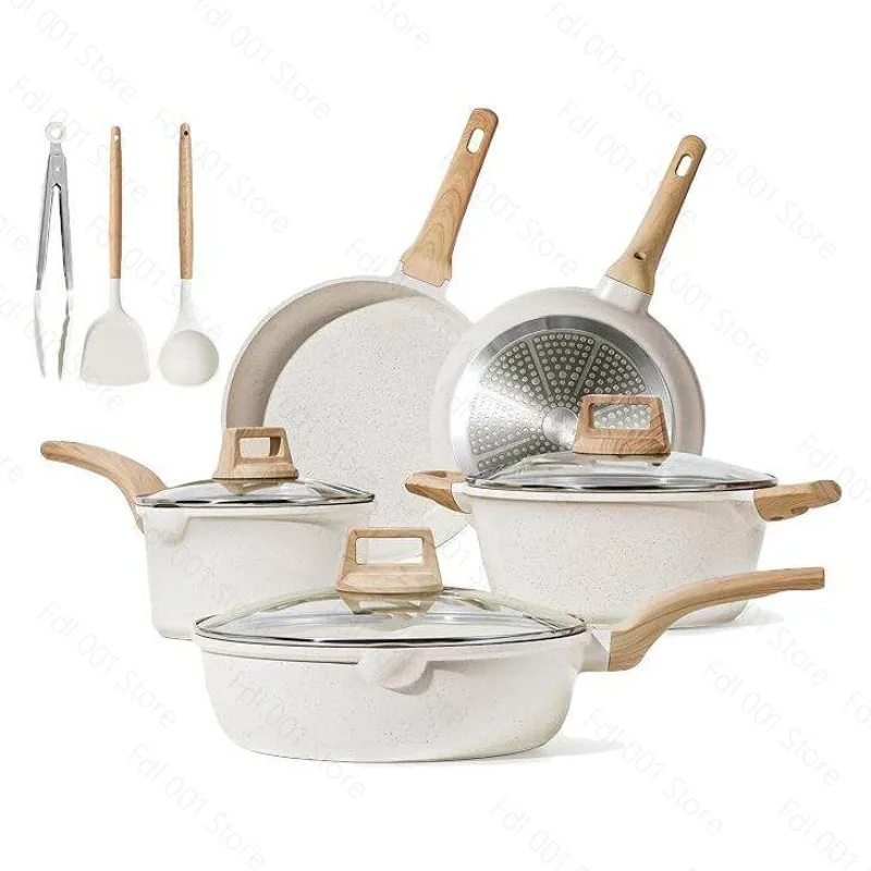 Hot Selling Write Granite Cookware Set Induction Bottom Pans Pots Nonstick Coating for Home Cooking