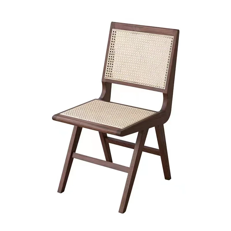 Nordic restaurant furniture solid wood frame rattan soft seat cushion rattan back dining chair restaurant chair