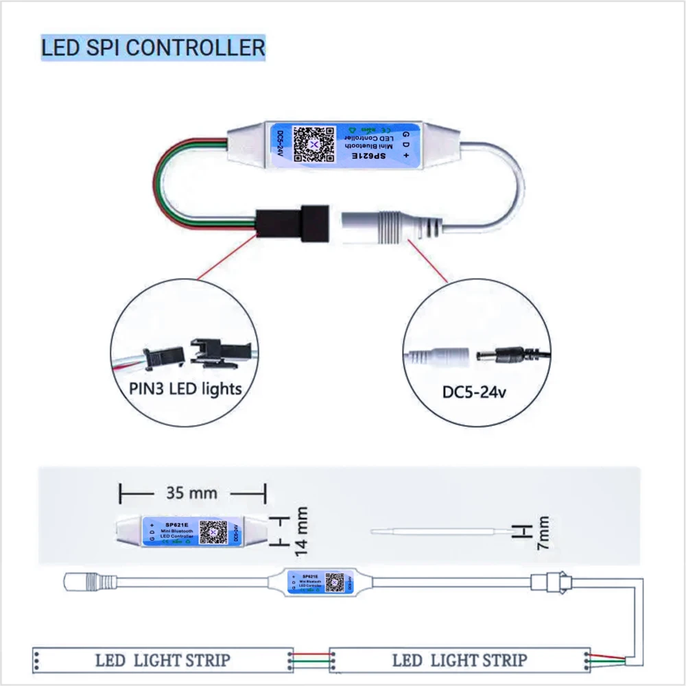 DC5V-24V Individually Addressable Dream Color Controller for WS2811 2812 5V Mini SP621E  Music LED Pixel Controller 3-Button USB