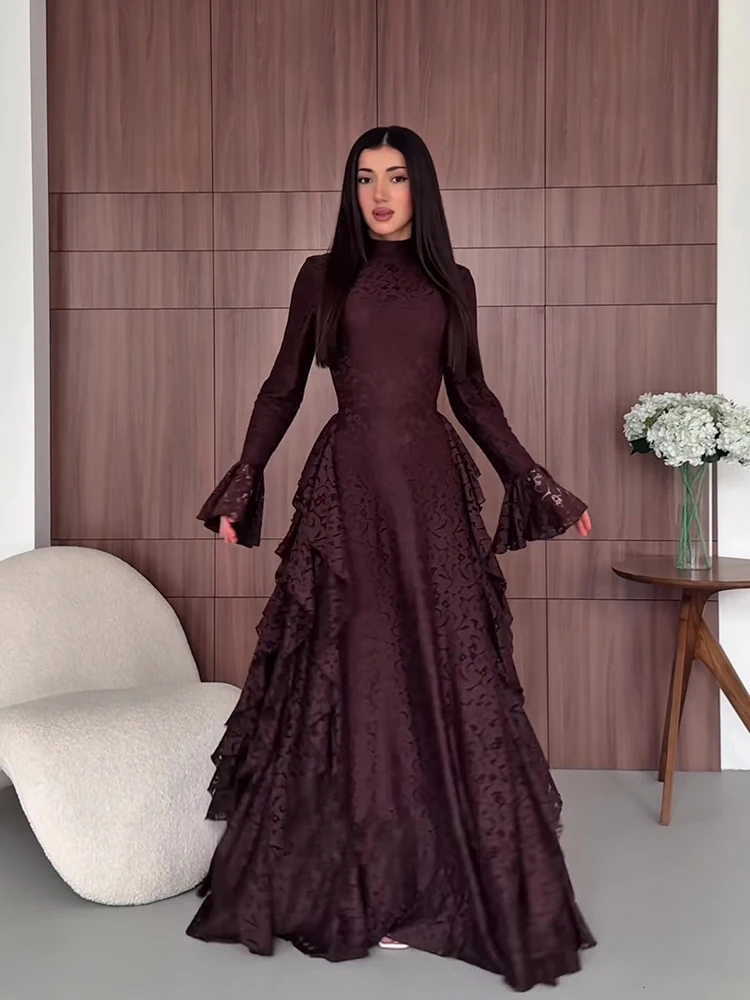 

Элегантное ретро-платье с пышной юбкой, однотонное, с круглым вырезом, рукавами-колокол, на молнии, весенне-осеннее, с завышенной талией, длиной до колена