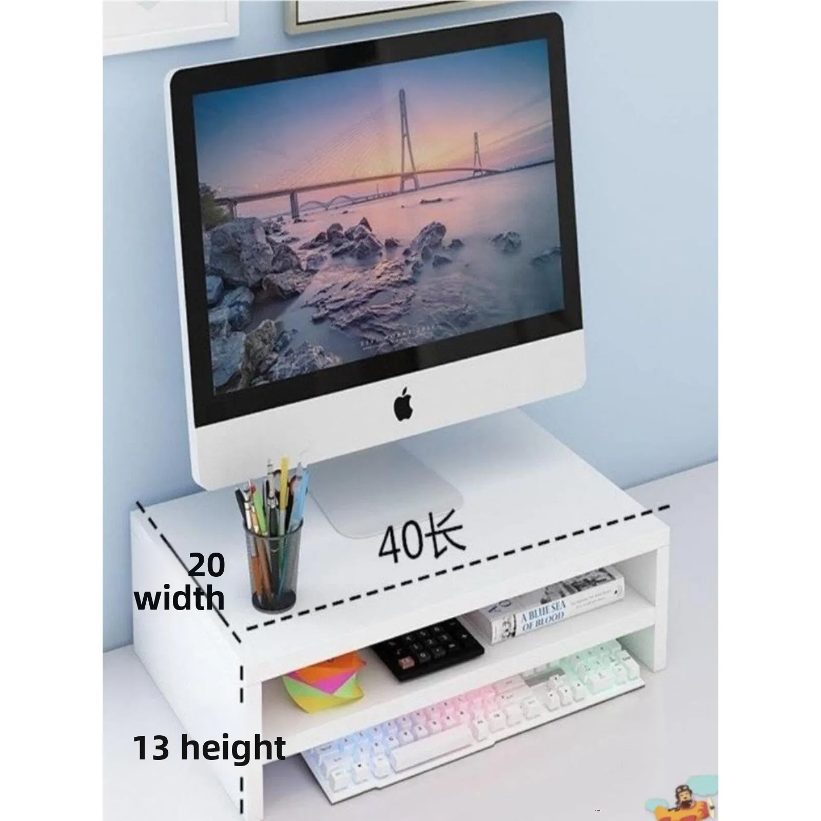 Computer Monitor Riser Stand Real Wood Desktop Heightening Base Small Size Display Screen Storage Rack Office Equipment