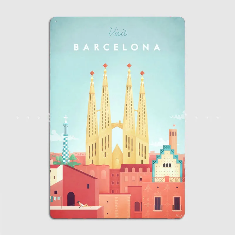 

Barcelona Tourist Attractions Retro Posters Metal Poster Pub Sign Garage Club Bar Indoor Wall Room Decoration Home Decor