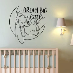 Dumbo Wall Decal Moon Star Dream Big Little One Cartoon Elephant Vinyl Wall Sticker Nursery Kids Room Mural Decals Decoration