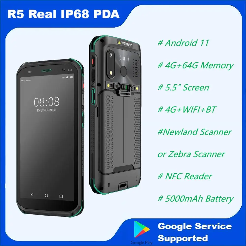 High-end Android 11 PDA Rugged Android Handheld Terminal 5.5 Inch 4GRAM 64GROM Newland Zebra 2D Scanner Real IP68 Date Collector