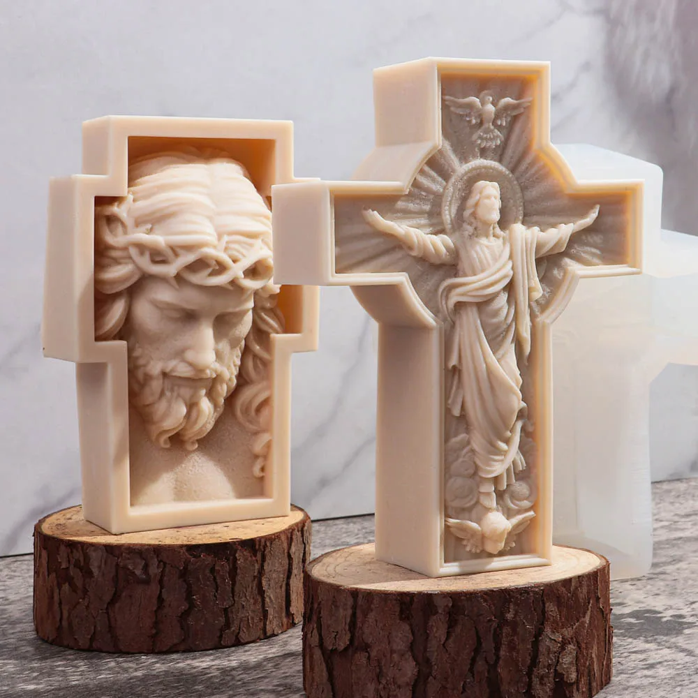 Jesus Cross Sculpture Candle Silicone Mold Human Portrait Abstract Scented Candle Plaster Resin Mould Greek Mythology Home Decor