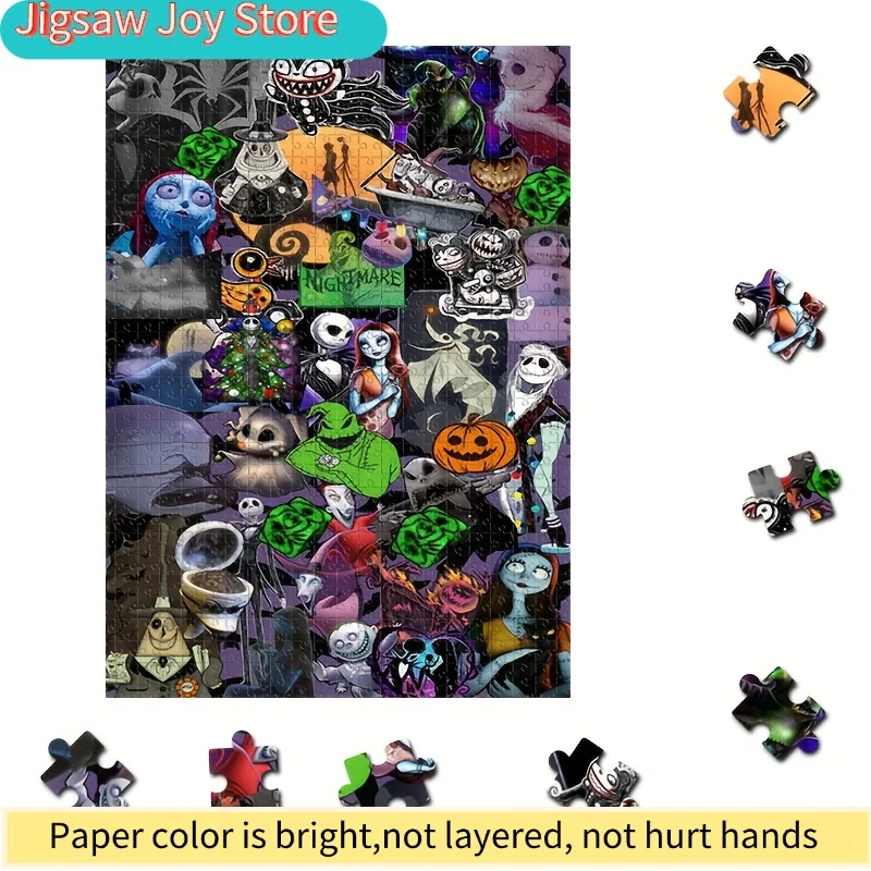 1000 قطعة لغز هدية اصنعها بنفسك، هدية عيد الميلاد، لغز كابوس الهالوين جاك وسالي، فانوس اليقطين على شكل جمجمة، هدية عطلة، لعبة لغز عادية