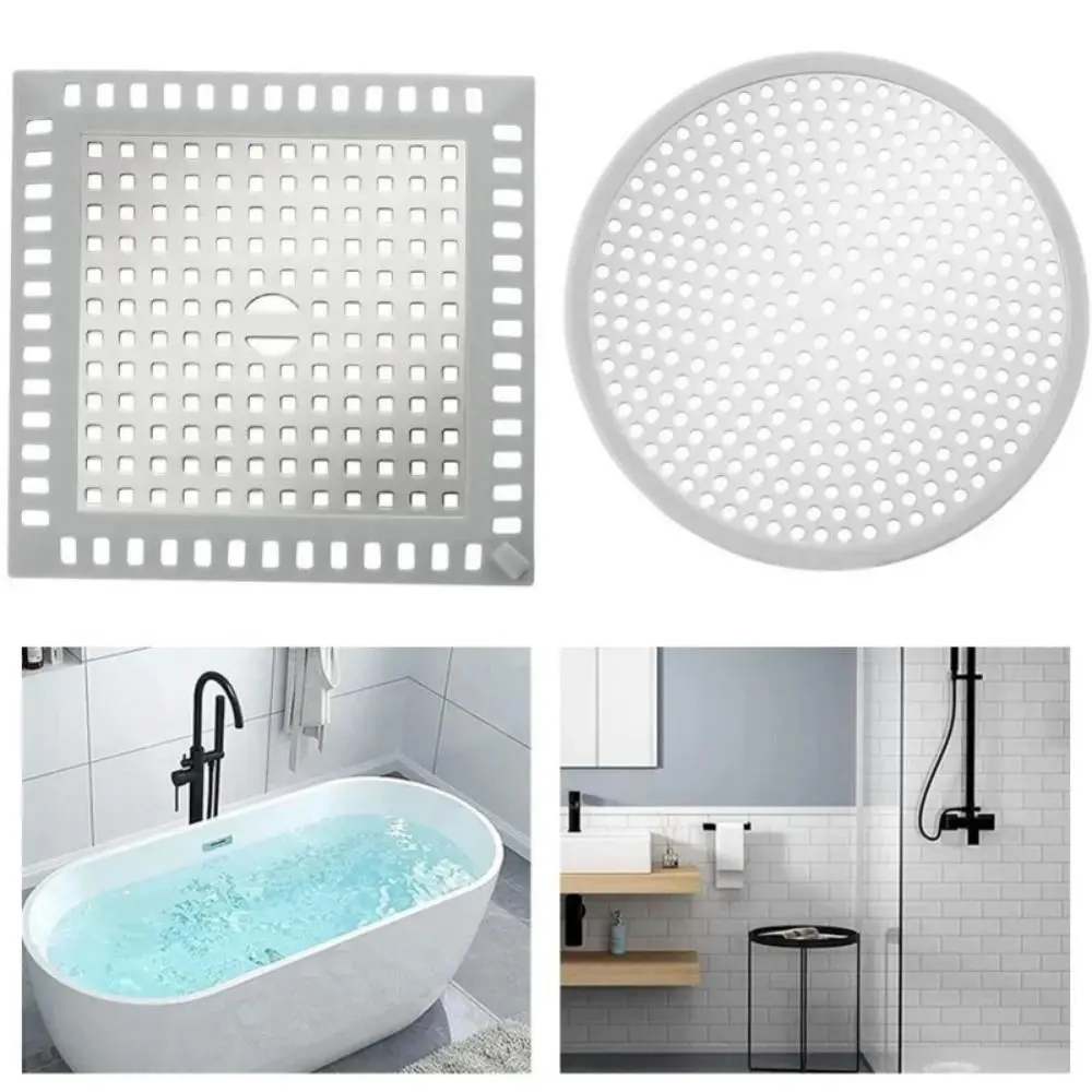 304 Stainless Steel Floor Drain Filter Anti-Clogging Silicone Edging Bathroom Hair Strainer Round/Square Removable