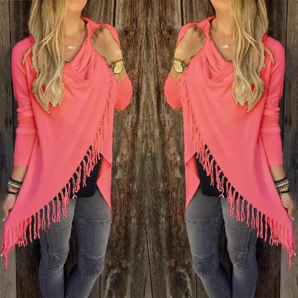 

Women Coat Women's Tassel Hem Shawl Cardigan Asymmetric Fringe Pullover Poncho Cowl Neck Wrap Cape Outerwear Coat Casual Women