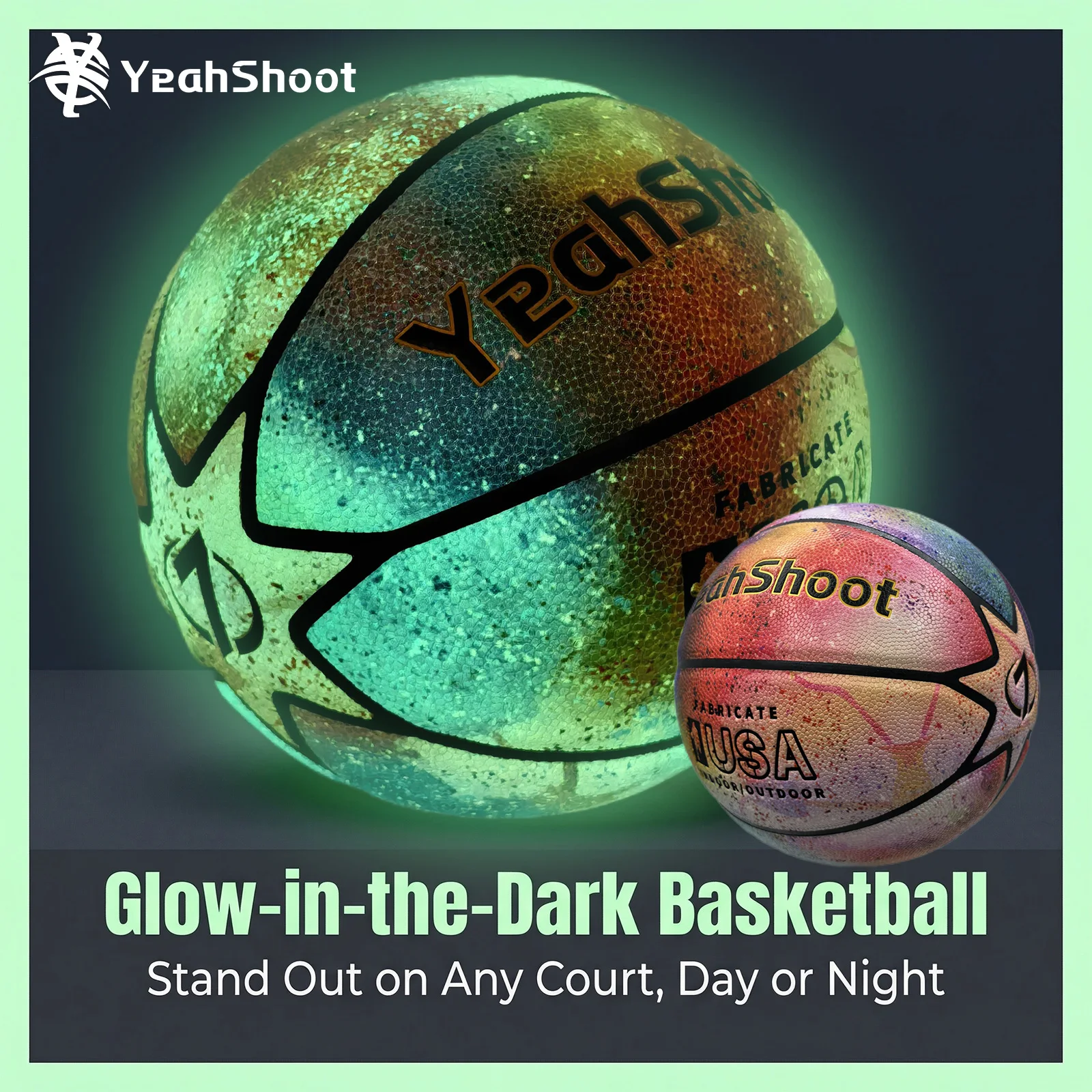 

Glow in Dark Basketball with Graffiti Print, YeahShoot Streetwear Comic Art Ball Size7 for Night Games,Includes Pump,Unique Gift