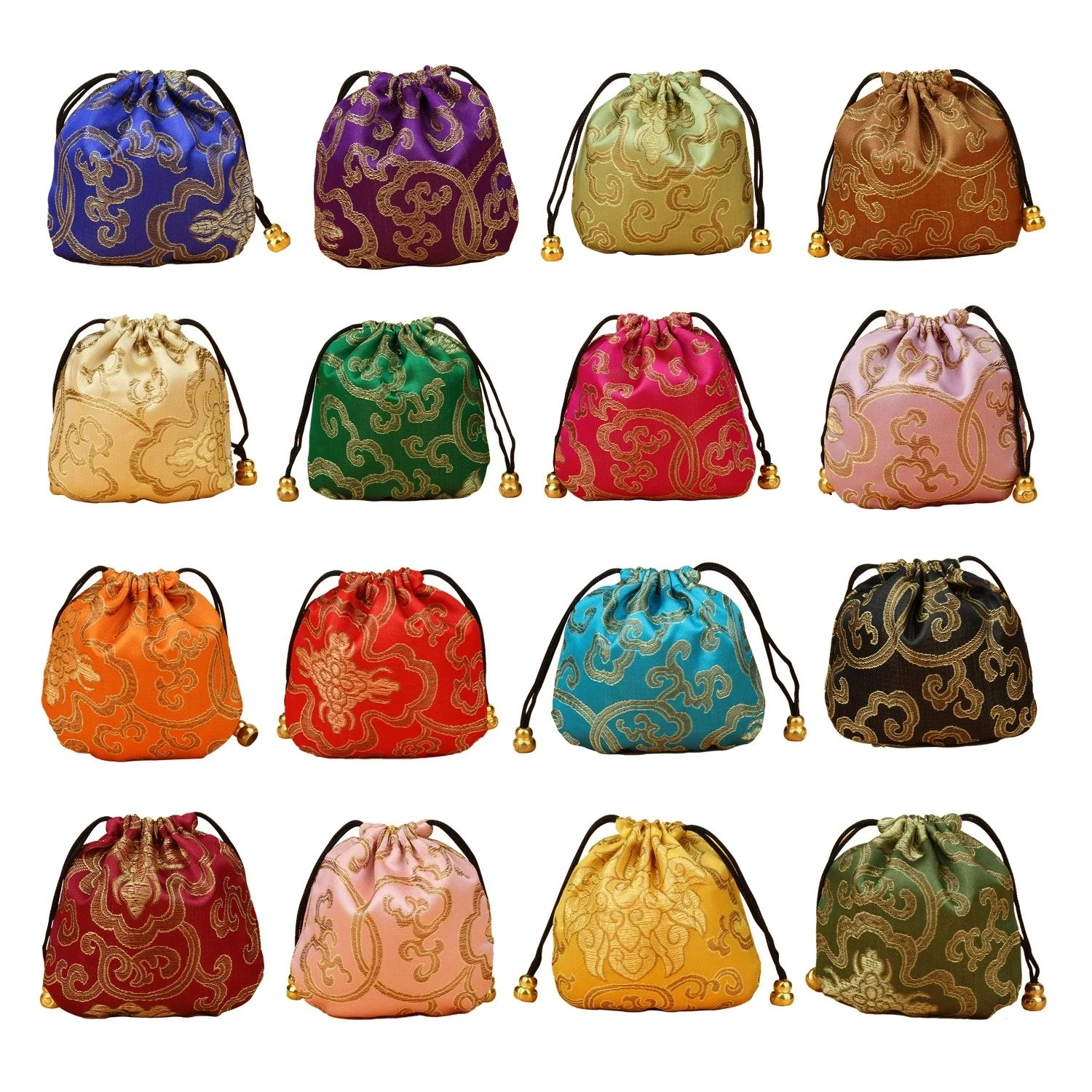 24pcs Silk Brocade Jewelry Pouch Bag Small Satin Coin Purse Chinese Brocade Embroidered Drawstring Gift Bag for Ring / Earring