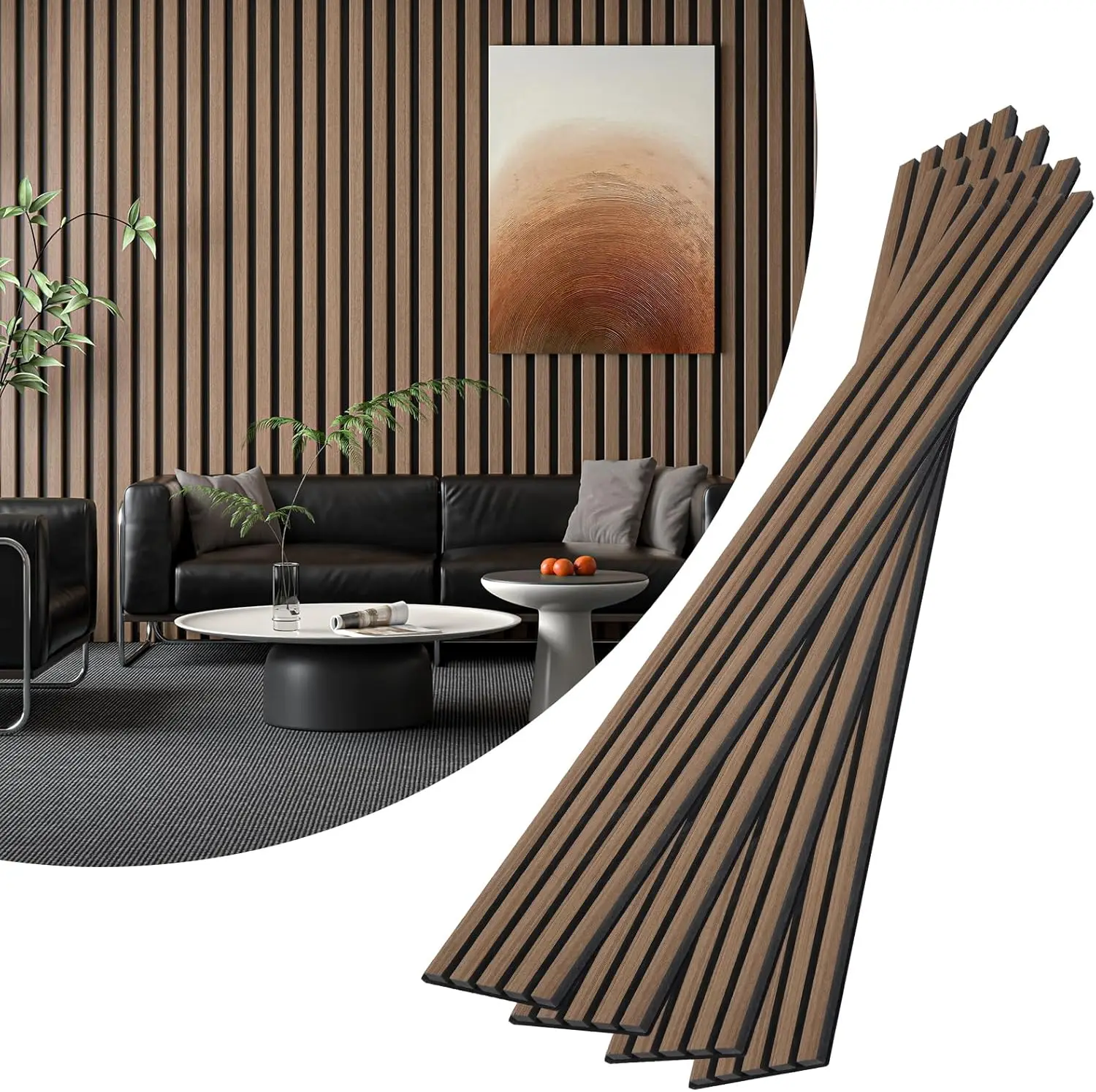 

4-Piece Wood Slat Acoustic Panels for Stylish Decor - 94.5" x 7.87"Acoustic Wood Wall Panels 3D Wood Slat Wall Panel Acoustic