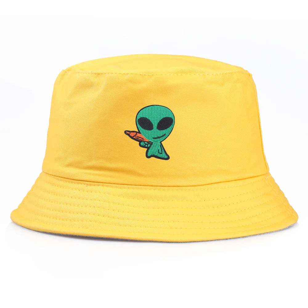 Summer Autumn Travel Outdoor Shopping Spoof Laser Gun Alien Embroidery Bucket Hats for Men Women Panama Fisherman Caps YouthF224