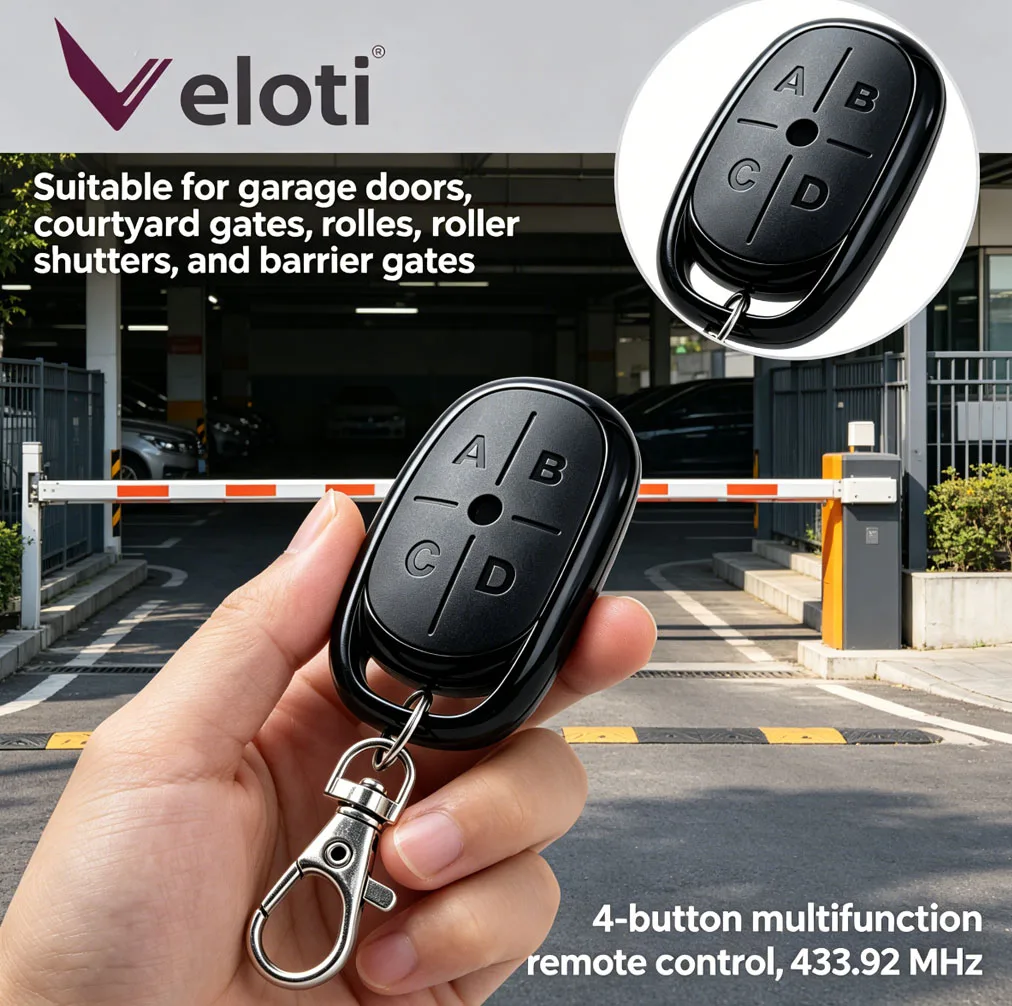 YIOU Veloti 4-Button Wireless Gate Remote Duplicator 433MHz Auto Door Transmitter with Keychain