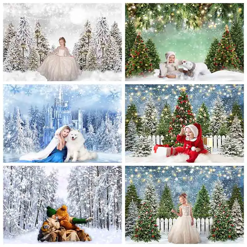 Mocsicka Christmas Background Photography Rustic Wooden Door Winter Christmas Tree Decoration Child Portrait Home Party Studio