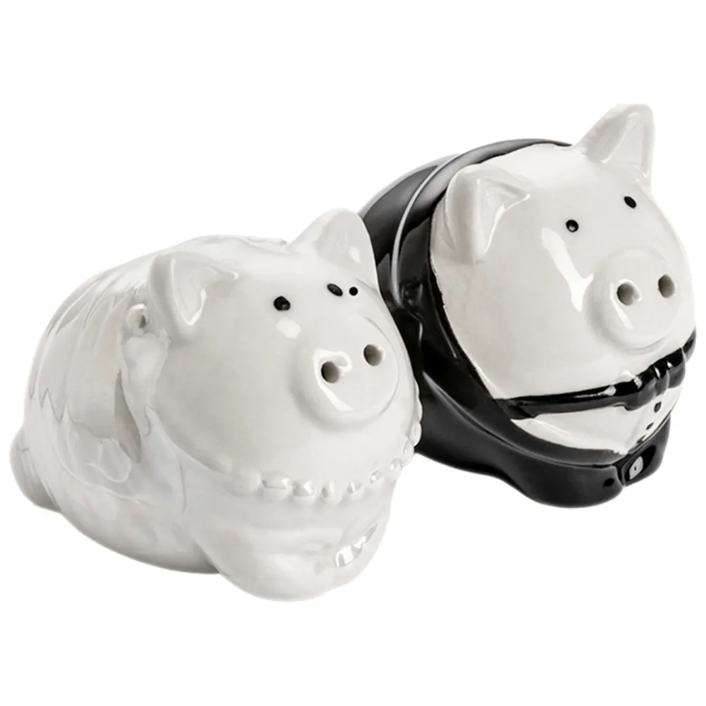 1Pair Stylish Cartoon Ceramic Pig Spice Jar Set Kitchen Seasoning Holder Airtight Dry Hygienic Storage for Salt Pepper Sugar