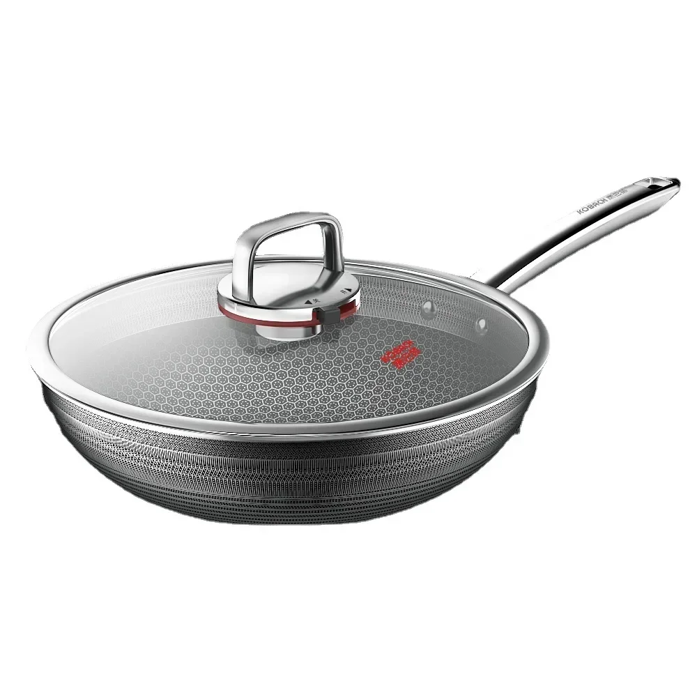 كوباخ ووك سطح غير لاصق من الفولاذ المقاوم للصدأ مقلاة مزدوجة على شكل قرص العسل من الجيل السادس مستشعر درجة الحرارة بنقطة حمراء #2