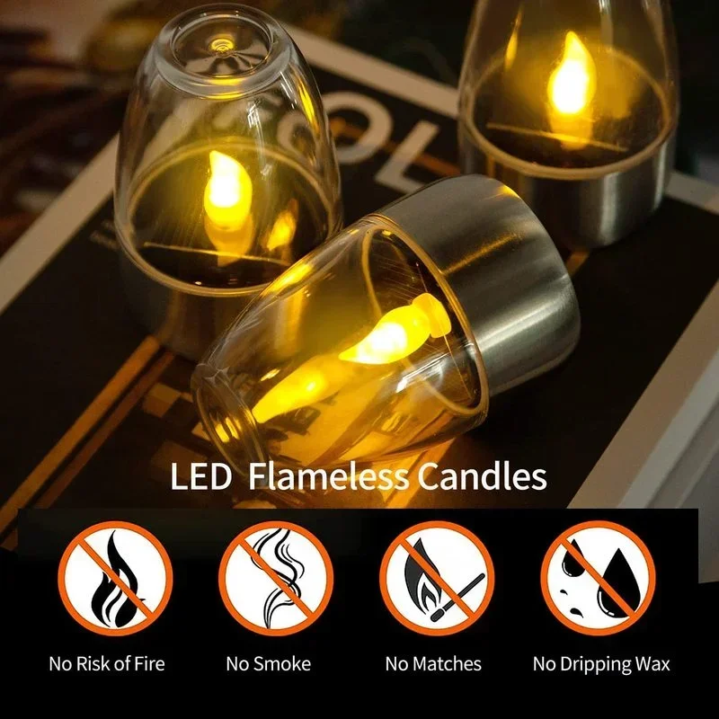Bougies sans flamme à énergie solaire, veilleuse LED étanche pour l'extérieur, décoration de jardin, de fête de mariage, lampe d'ambiance de vacances