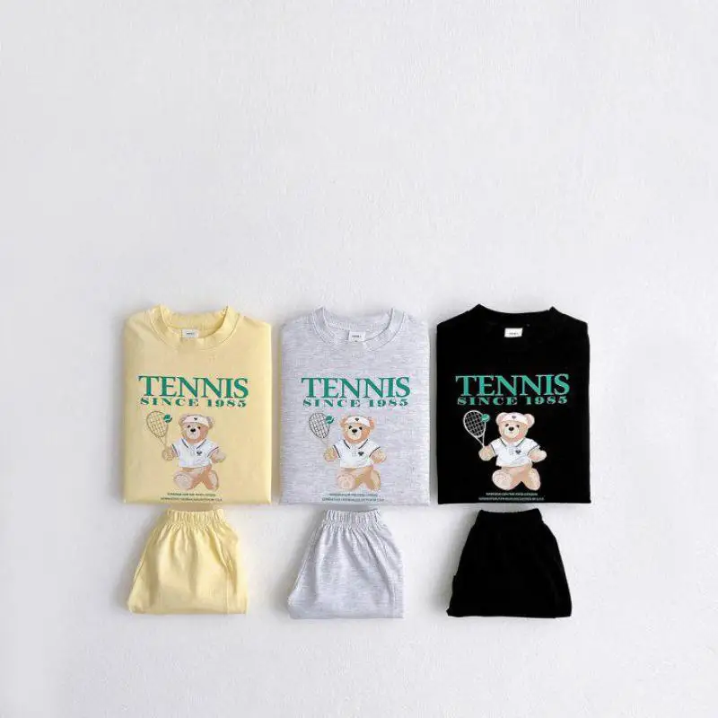 

2024 Summer New Children Cartoon Bear Clothes Set Baby Boy Girl Short Sleeve T Shirts Cotton Suit Kids Casual Shorts Outfits