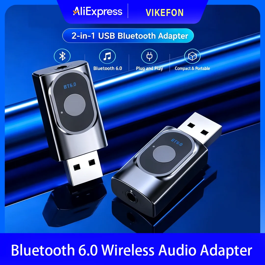 BT 6.0 2-in-1 Bluetooth-Audio-Adapter TX RX Sender Empfänger USB-betrieben mit geringer Latenz 3,5mm AUX für TV, PC, Auto-Stereoanlage, Lautsprecher