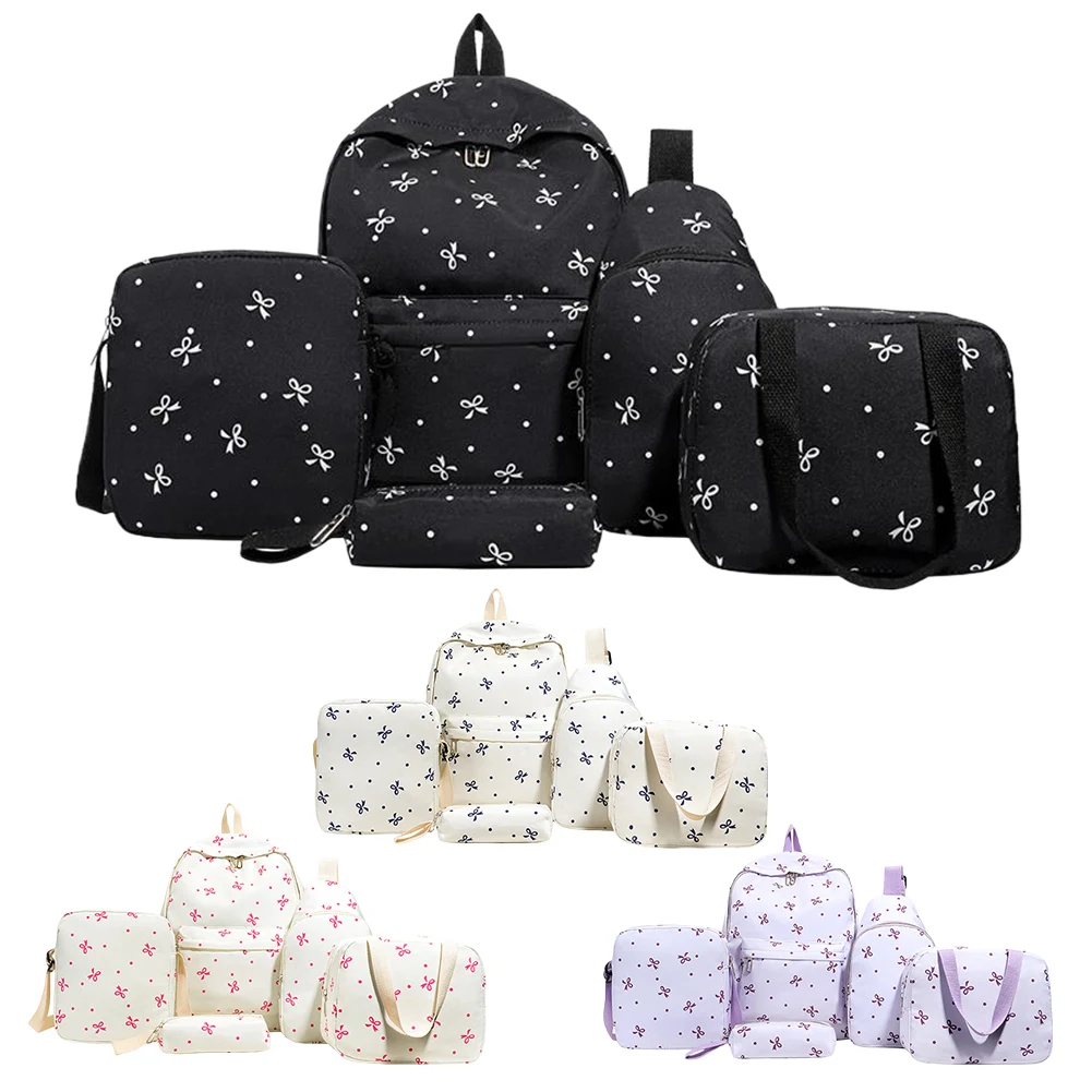

5 шт./компл. школьный рюкзак с бантом и коробкой для завтрака и пеналом, кавайный рюкзак, милые рюкзаки для девочек-подростков