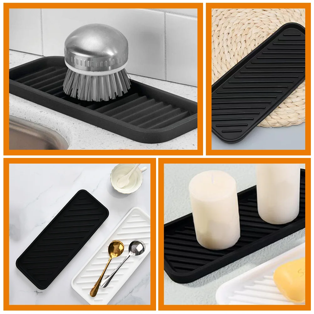 

2Pcs Silicone Dish Drying Mat Organizer Tray Non-Deforming Soap Holder Kitchen Bathroom Countertop Silicone Sink Tray