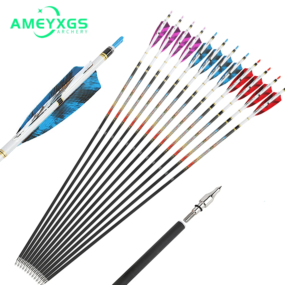 

6/12Pcs Archery Pure Carbon Arrow Straightness 0.006" ID6.2mm Spine250-600 for Recurve/Compound Bow Outdoor Hunting Shooting