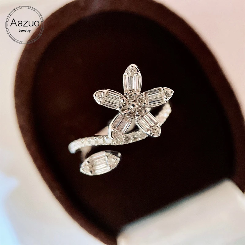 

Aazuo 100% 18K Solid White Gold Real Diamonds 0.40ct 5 Leafs Wedding Ring Gift For Women Luxury Engagement Halo anillos mujer