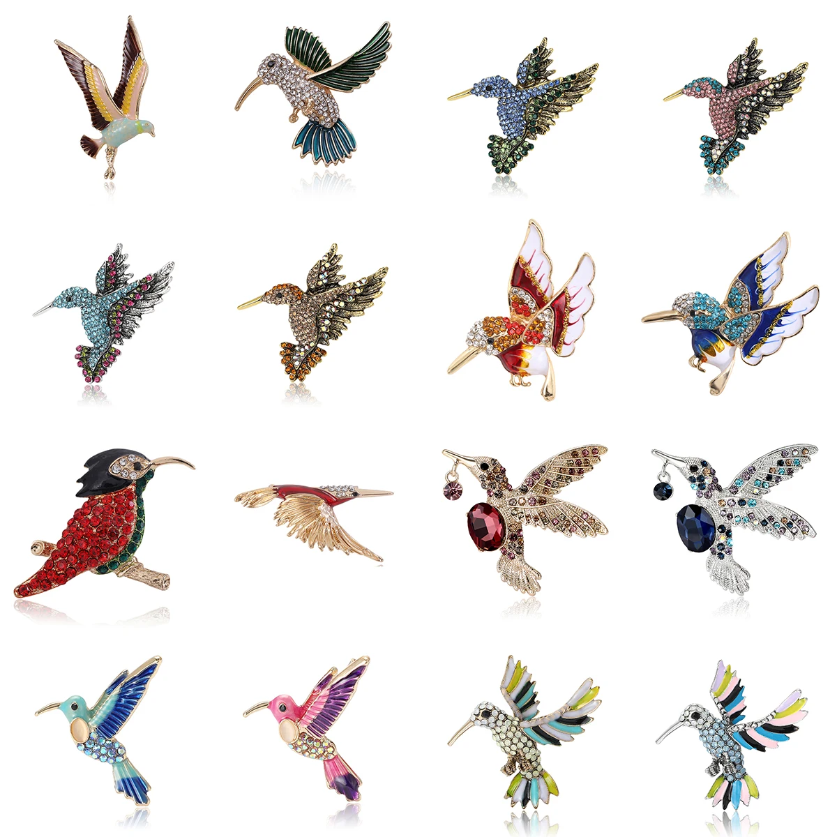 Trendy Rhinestone Hummingbird Brooches for Women Unisex Animal Pins Multi-color Available Office Party Accessories Gifts