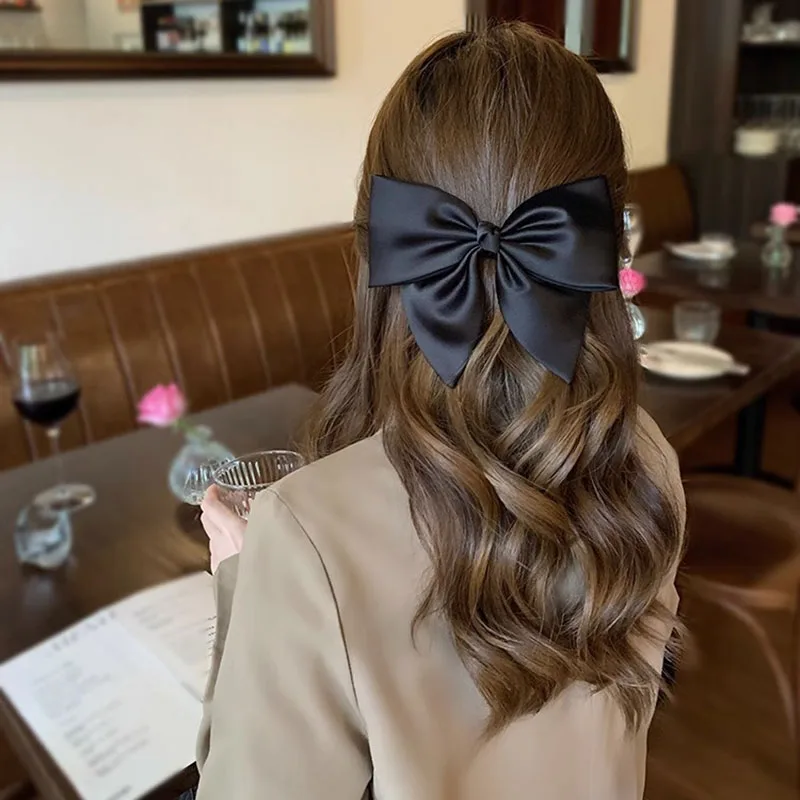 Pinzas para el pelo de Color liso de estilo minimalista para mujer, lazos negros de seda, horquilla, tocado para niña, accesorios para el cabello,