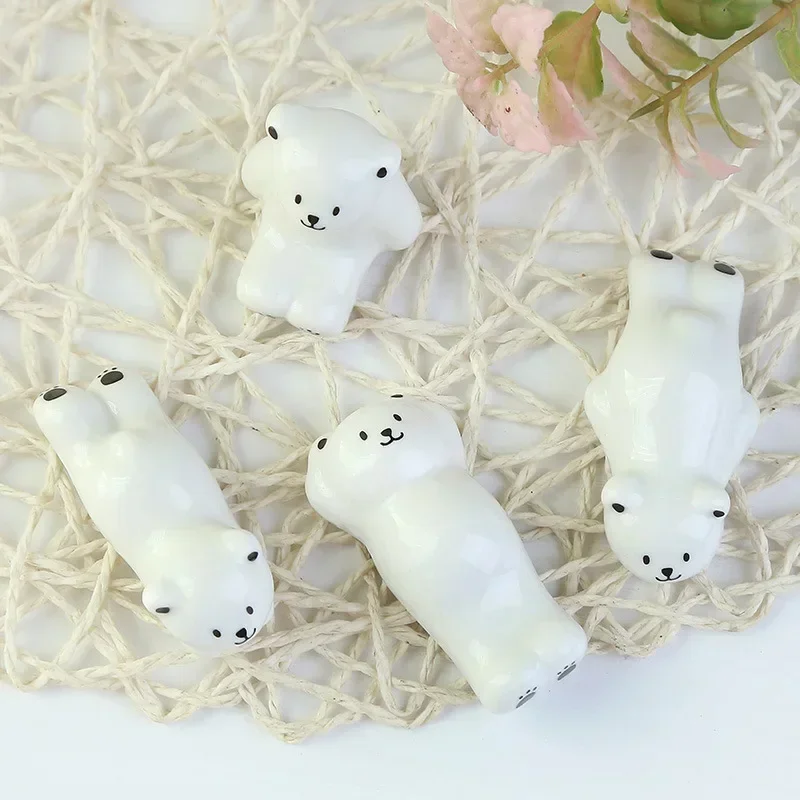 

One Set Of Cute Polar White Bear Miniatures Lovely Style Ceramic Animal Ornaments Handmade Craftwork Collection Tableware Holder