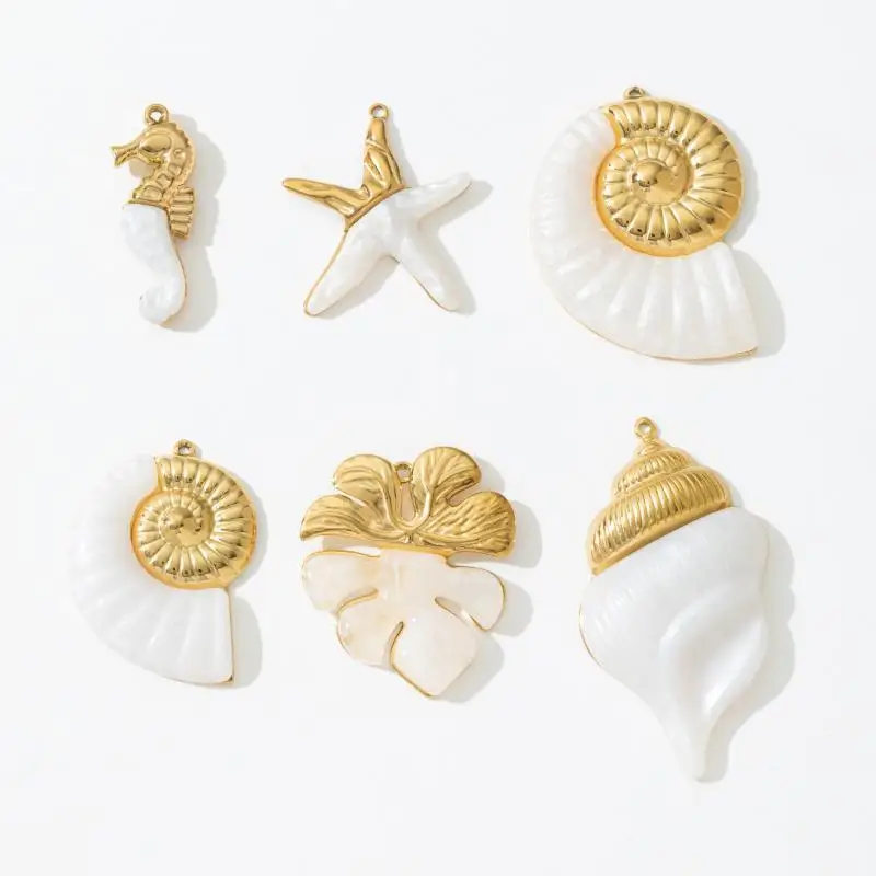 Stainless Steel Beach Style Pendant Charms Anti-Rust Seahorse Starfish Seashell for Custom Jewelry Making DIY