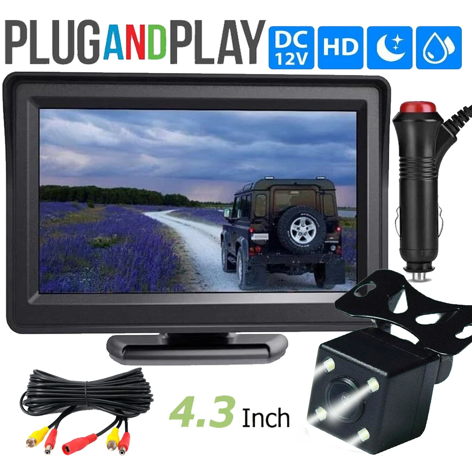 

Car Rear View Monitor Camera Kit TFT LCD Car Monitor, 4.3 Inch Screen Night Vision Reverse Backup Parking Assistance