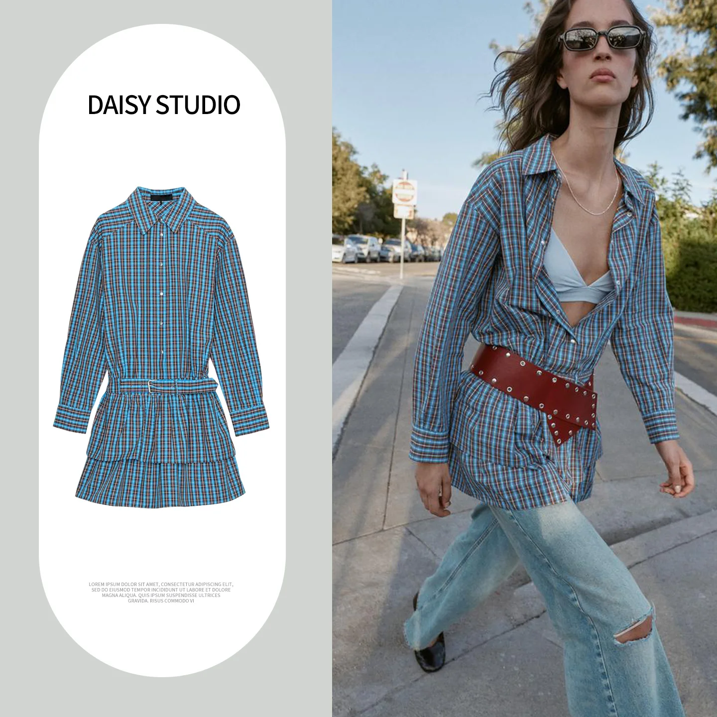 

Новая весенняя женская повседневная юбка-миди с длинным рукавом, отложным воротником, поясом, многослойная, декорированная, в клетку, в стиле фейри, облегающая