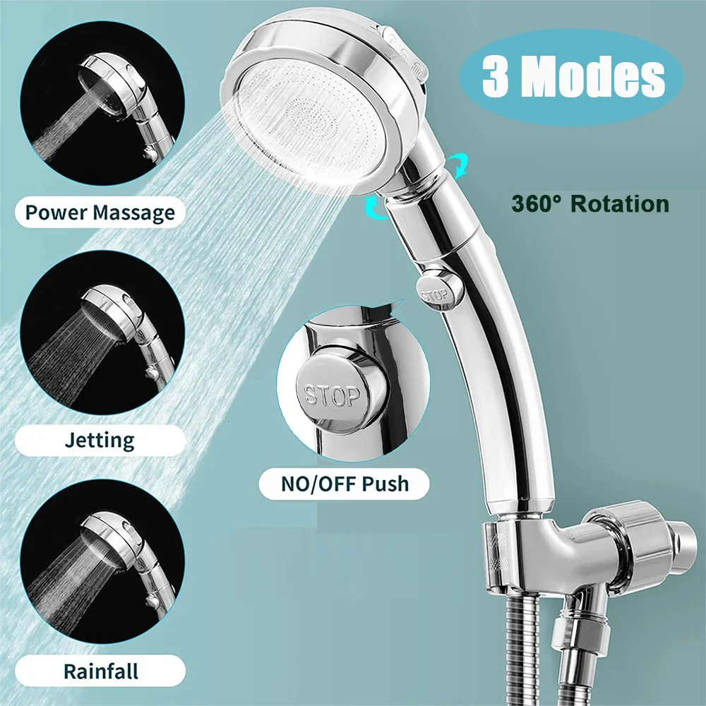 

3-режимный набор душевых насадок со шлангом и держателем, экономия воды под высоким давлением, одна клавиша, стоп-водопад, душевые насадки, аксессуары для ванной комнаты