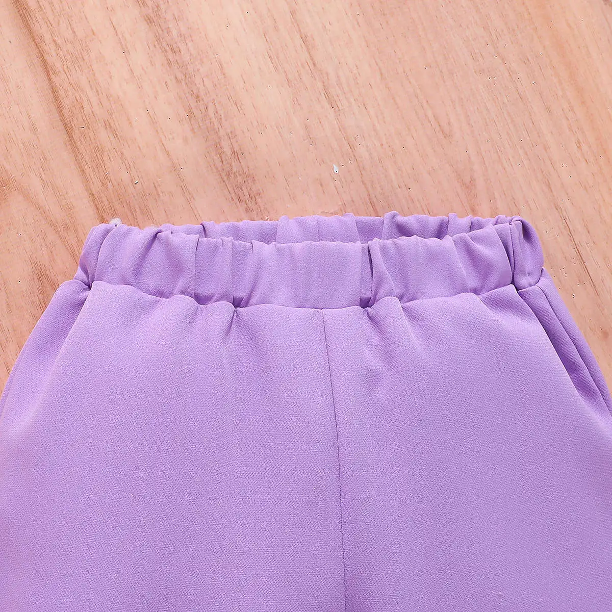 Children\'s Clothing Girls Suit Purple Loose Teenage Girls Outfits Set Casual Blazer Wide Leg Pants Three-Piece Autumn New 3-7Y