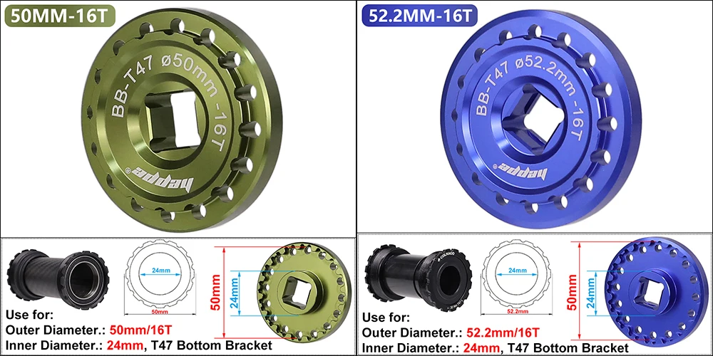 HEPPE Fahrrad T47 Tretlager Installation und Entfernung Werkzeug Fahrrad Tretlager Schlüssel für 49-53mm 12T 16T T47 BB Reparatur – Detail 3