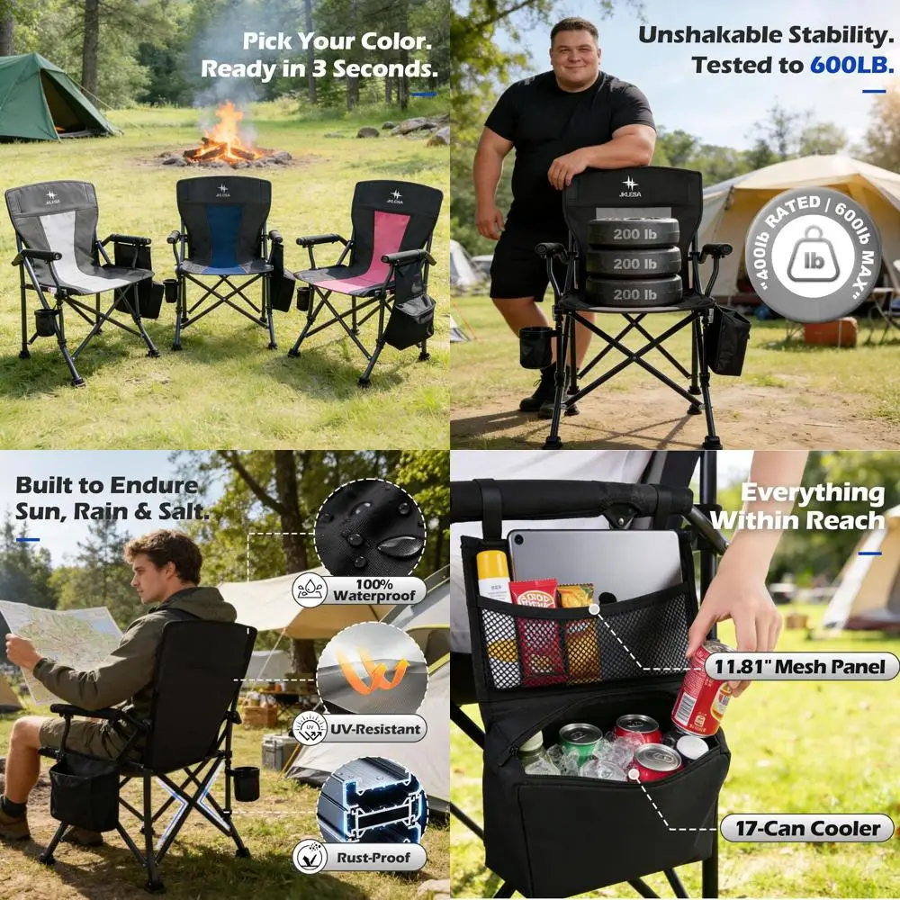 

Heavy-Duty 600D Fabric Camping Chair - 400lb Capacity, Oversized 23.7 Seat, Portable for Outdoors & Beach